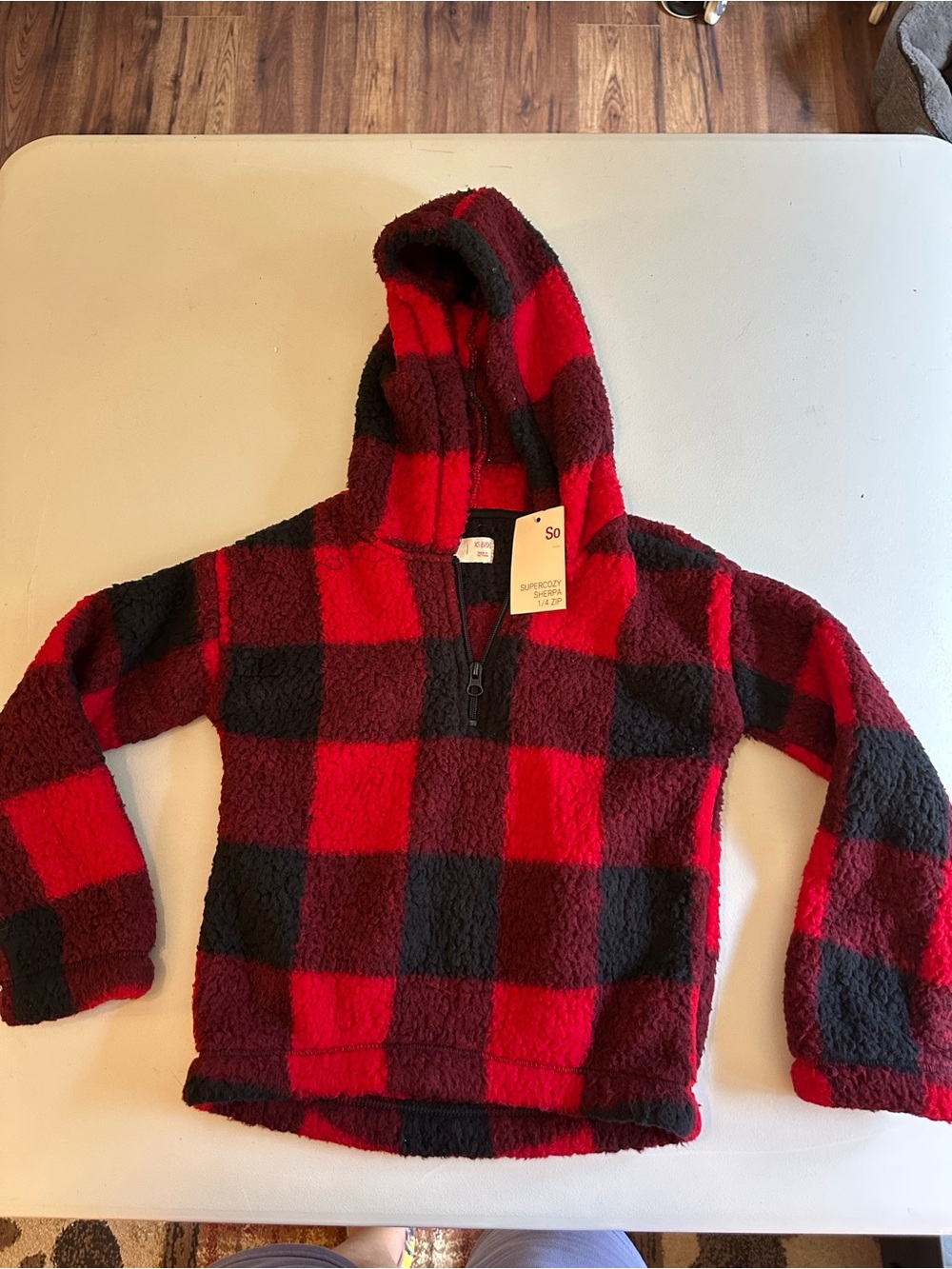 Kohl's Red and Black Buffalo Plaid Sherpa Half-Zip Hoodie